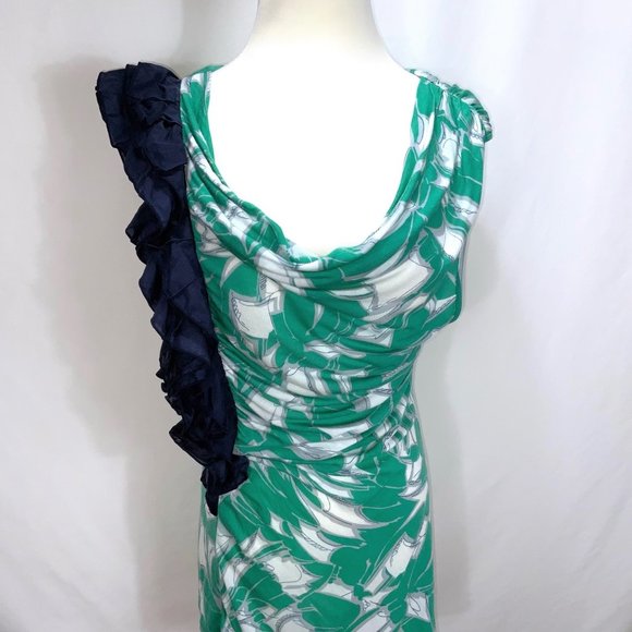 Anthropologie Little Yellow Button Ruched Side Ruffle Print Long Knit Top Tee - Picture 5 of 11